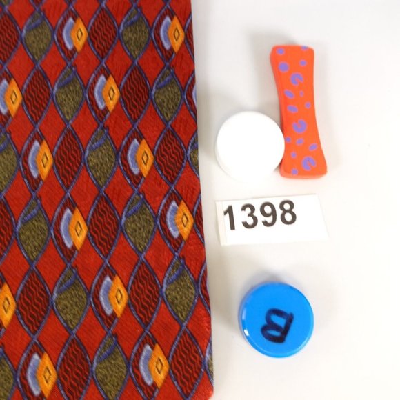 ERMENEGILDO ZEGNA Luxury Mens Red Wine Multicolor Tie Necktie 100% Silk Art Deco - Picture 10 of 10